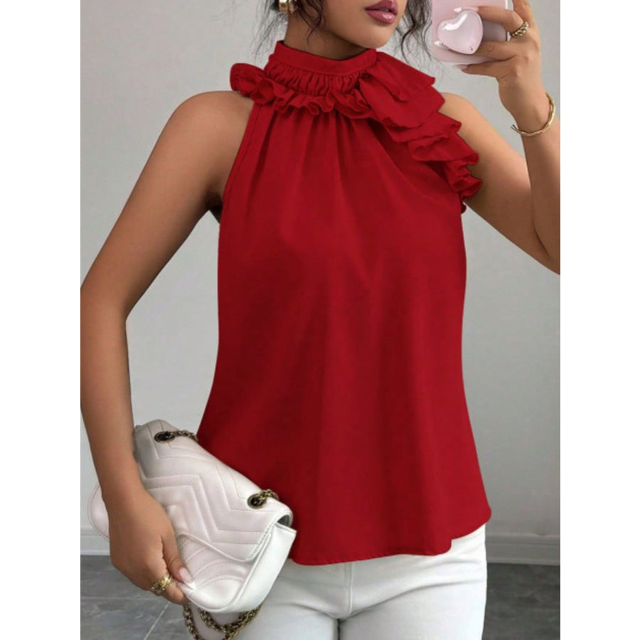 Ruffle High Neck Sleeveless Top Apparel and Accessories