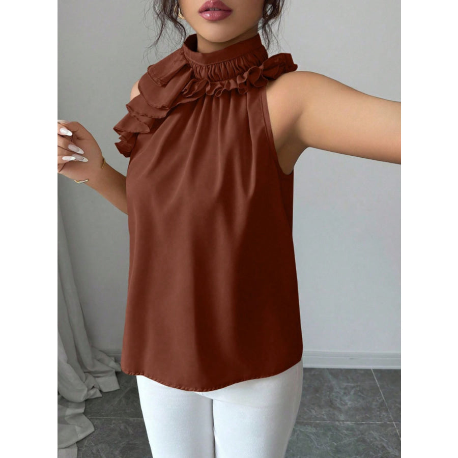 Ruffle High Neck Sleeveless Top Apparel and Accessories
