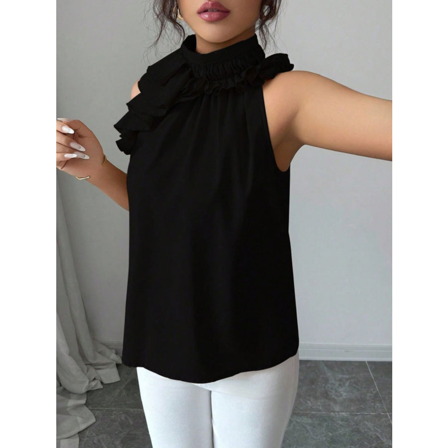 Ruffle High Neck Sleeveless Top Apparel and Accessories