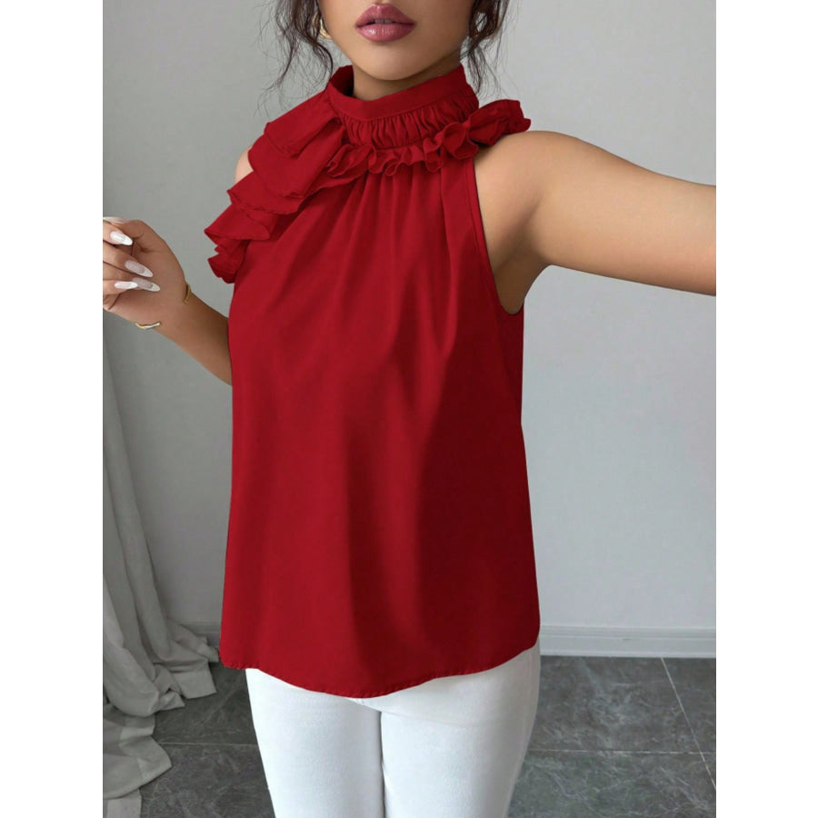 Ruffle High Neck Sleeveless Top Apparel and Accessories