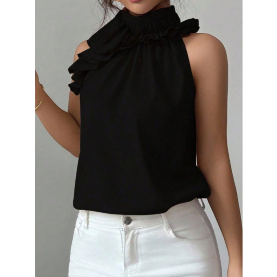 Ruffle High Neck Sleeveless Top Apparel and Accessories