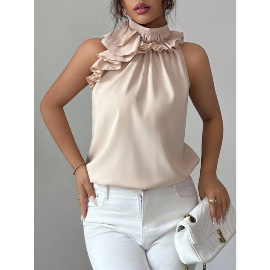Ruffle High Neck Sleeveless Top Apparel and Accessories