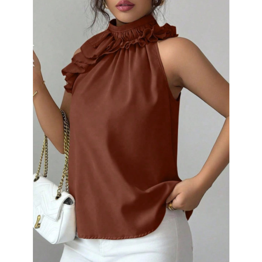 Ruffle High Neck Sleeveless Top Apparel and Accessories