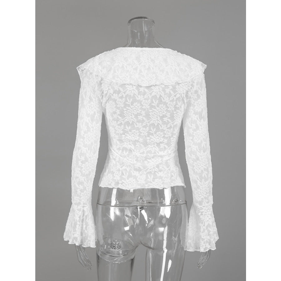 Ruffle Lace Long Sleeve Blouse Apparel and Accessories