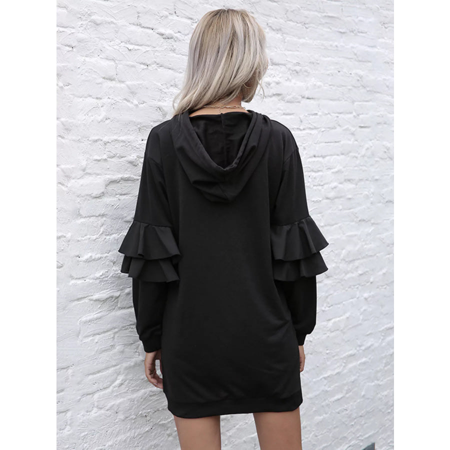 Ruffle Long Sleeve Hooded Mini Dress Apparel and Accessories