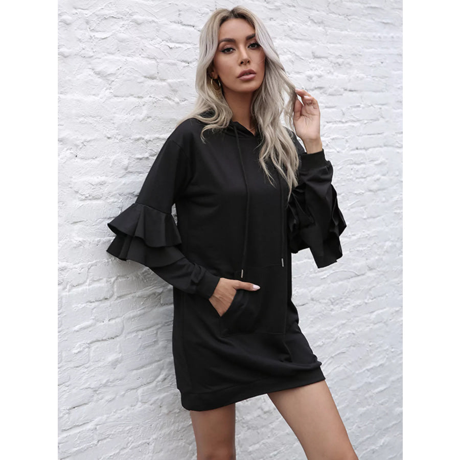 Ruffle Long Sleeve Hooded Mini Dress Apparel and Accessories