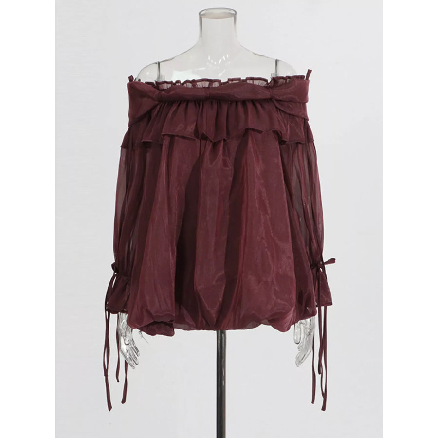 Ruffle Off-Shoulder Flounce Sleeve Blouse Burgundy / S Apparel and Accessories