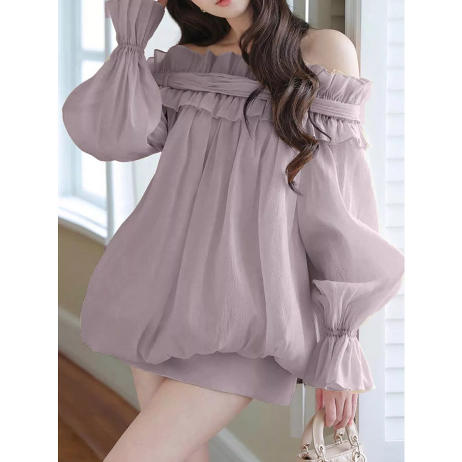 Ruffle Off-Shoulder Flounce Sleeve Blouse Light Purple / S Apparel and Accessories