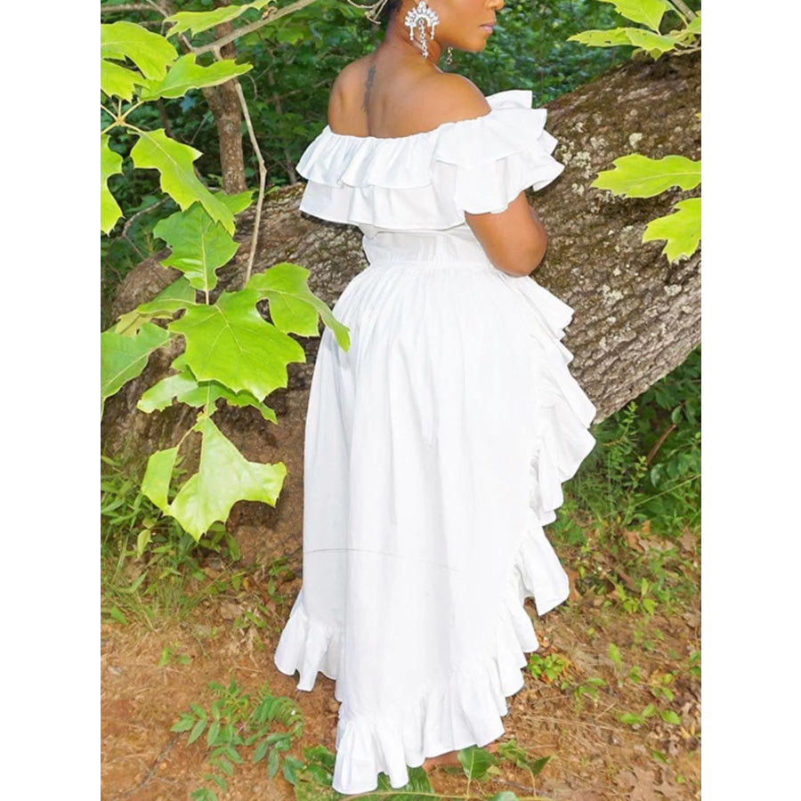 Ruffle Off-Shoulder High-Low Blouse Apparel and Accessories
