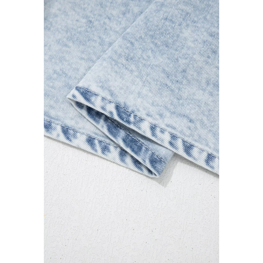 Ruffle Pleated Detail Vintage Washed Denim Top Apparel and Accessories