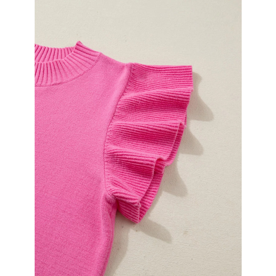Ruffle Sleeve Round Neck Sweater Apparel and Accessories