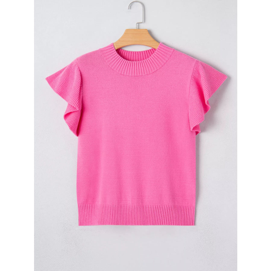 Ruffle Sleeve Round Neck Sweater Apparel and Accessories