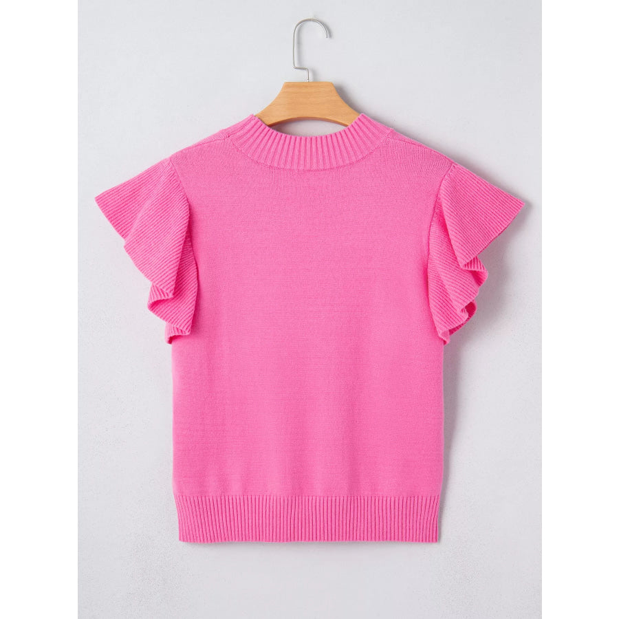 Ruffle Sleeve Round Neck Sweater Apparel and Accessories