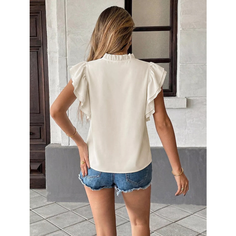 Ruffle Sleeve Tie-Neck Shirt Apparel and Accessories