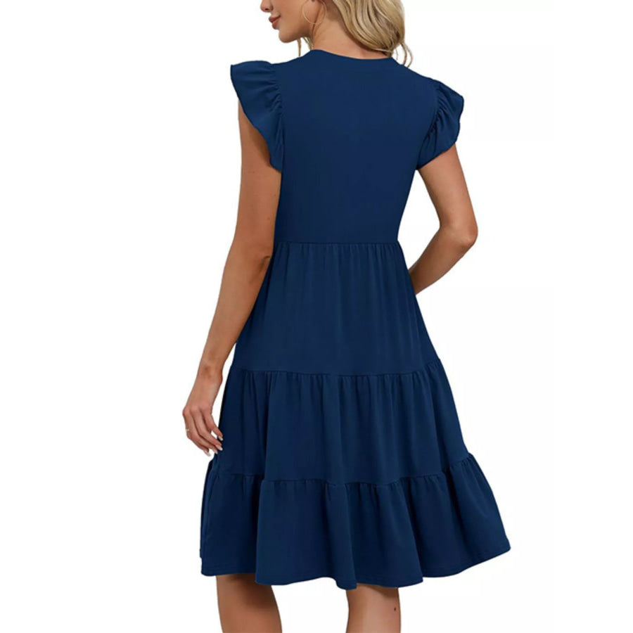 Ruffle Sleeve Tiered Midi Dress Apparel and Accessories