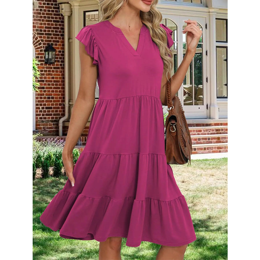Ruffle Sleeve Tiered Midi Dress Apparel and Accessories