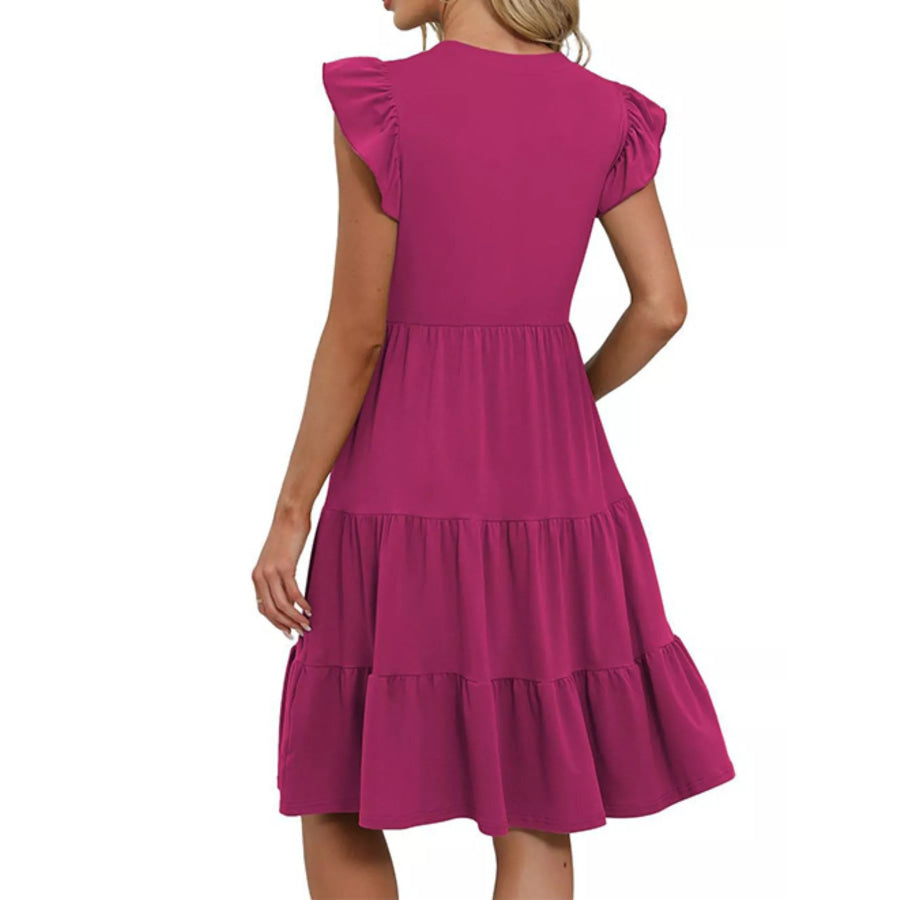 Ruffle Sleeve Tiered Midi Dress Apparel and Accessories