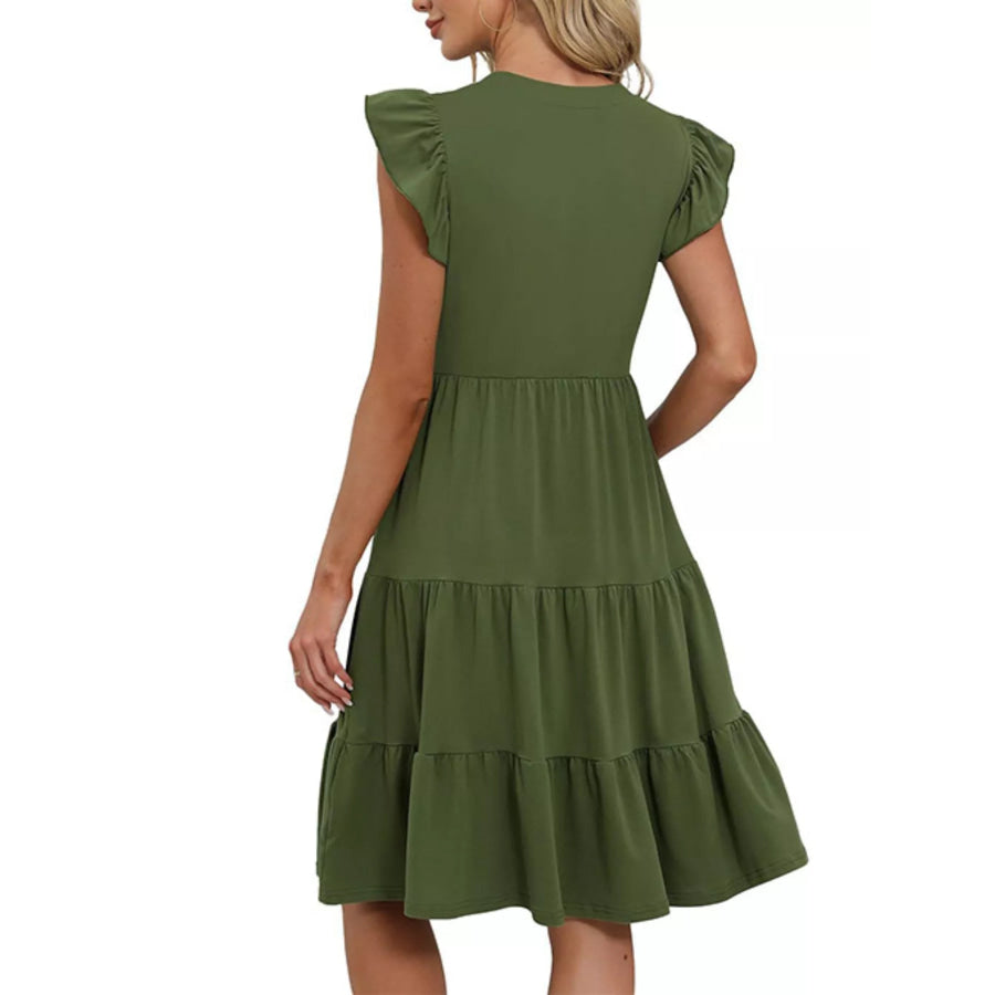 Ruffle Sleeve Tiered Midi Dress Apparel and Accessories