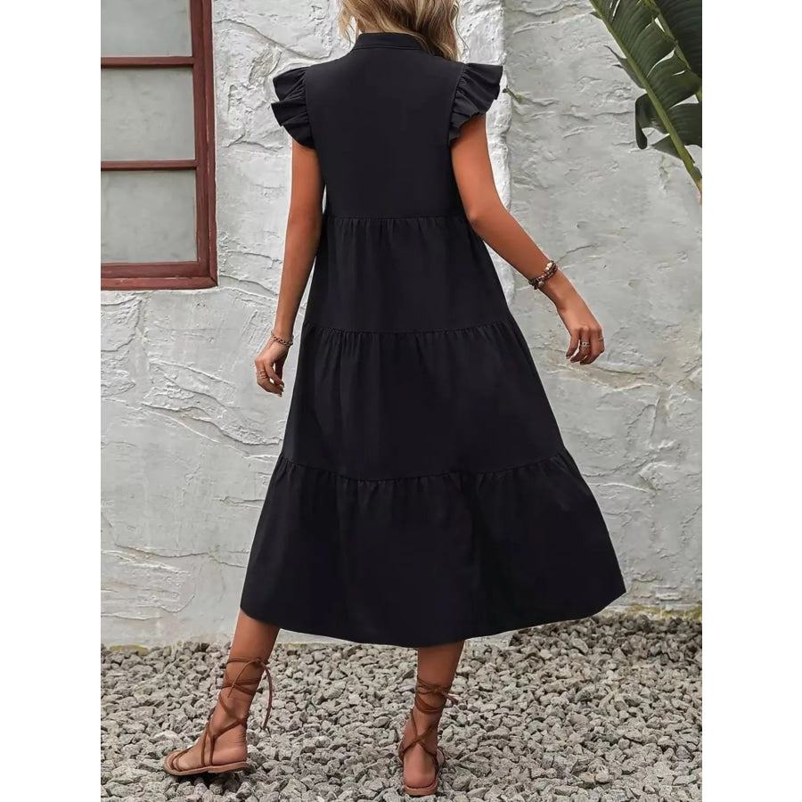 Ruffle Sleeve Tiered Midi Dress Apparel and Accessories