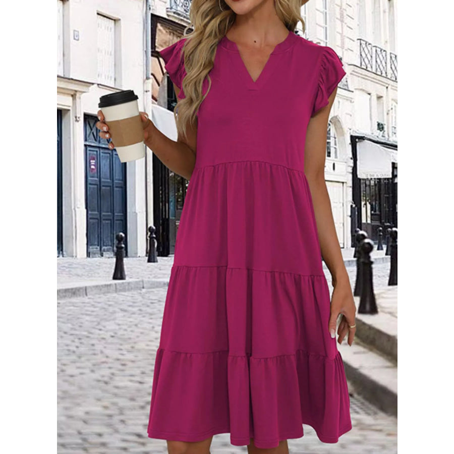 Ruffle Sleeve Tiered Midi Dress Apparel and Accessories