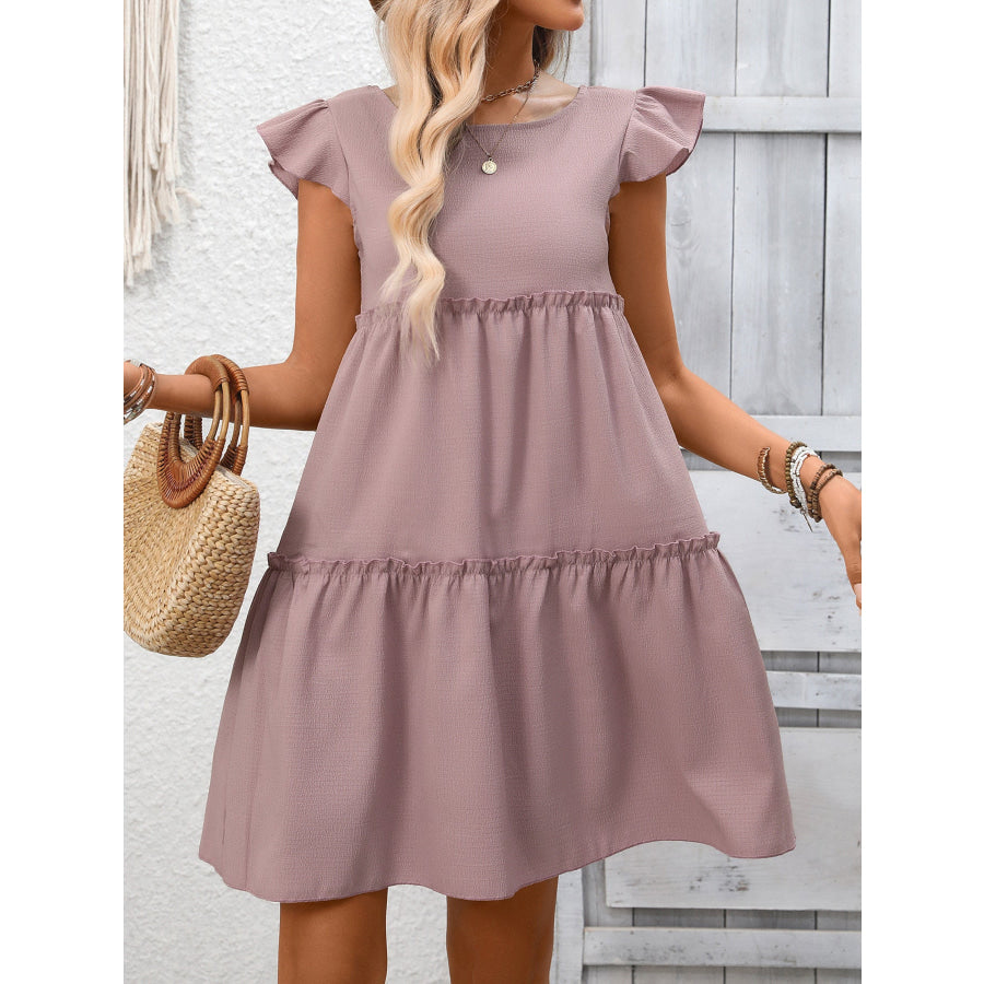 Ruffle Sleeve Tiered Mini Dress Apparel and Accessories