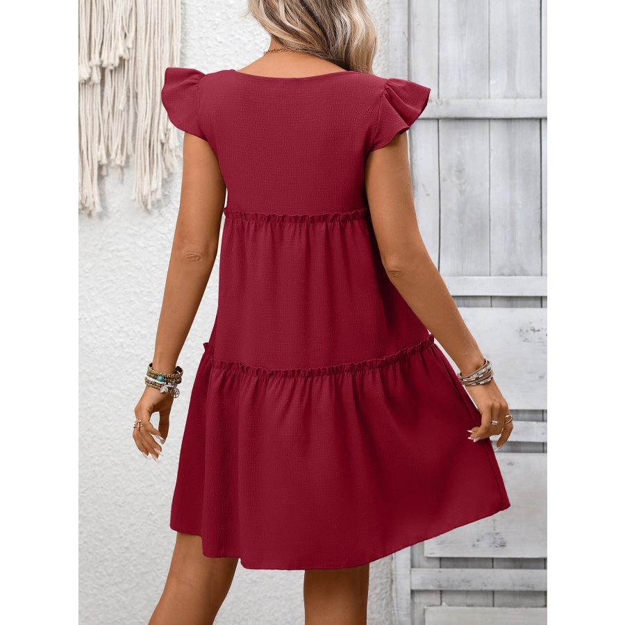 Ruffle Sleeve Tiered Mini Dress Apparel and Accessories