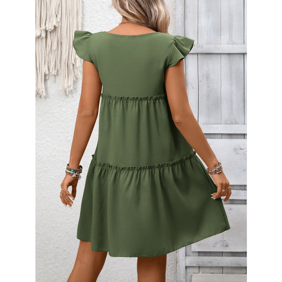 Ruffle Sleeve Tiered Mini Dress Apparel and Accessories