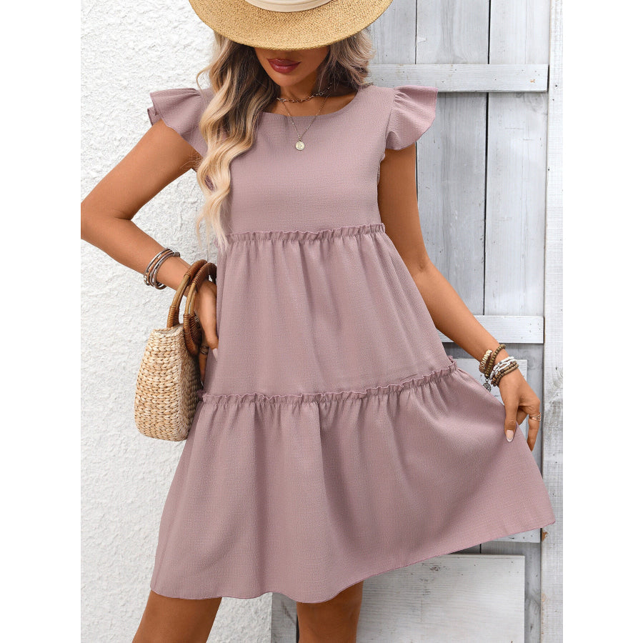 Ruffle Sleeve Tiered Mini Dress Light Purple / S Apparel and Accessories
