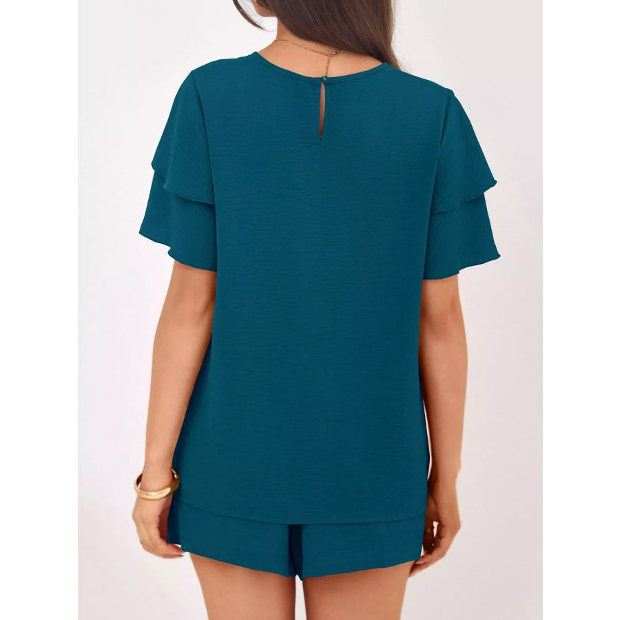 Ruffle Sleeve Top and Shorts Two-Piece Set Apparel and Accessories
