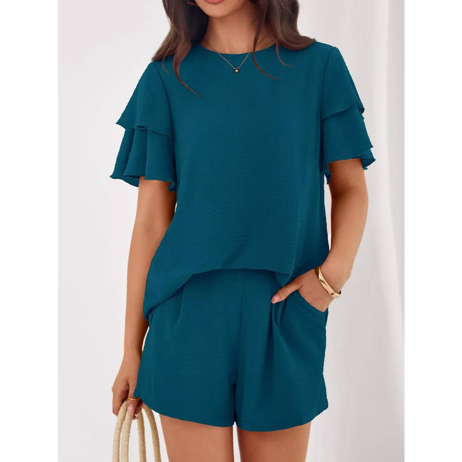 Ruffle Sleeve Top and Shorts Two-Piece Set Apparel and Accessories