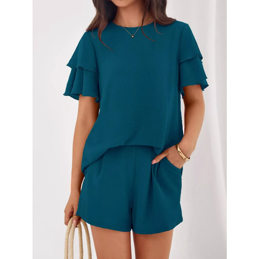 Ruffle Sleeve Top and Shorts Two-Piece Set Apparel and Accessories