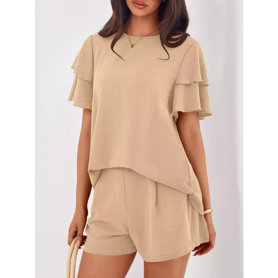 Ruffle Sleeve Top and Shorts Two-Piece Set Apparel and Accessories