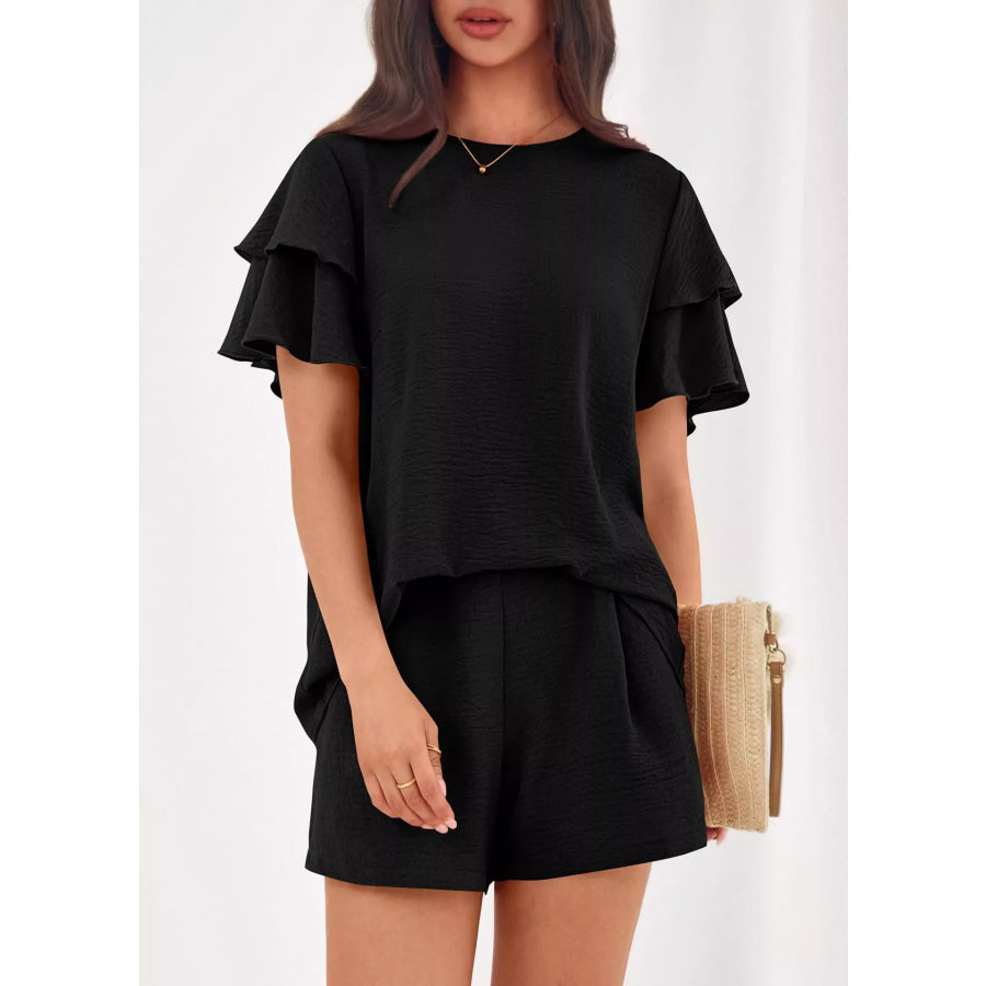 Ruffle Sleeve Top and Shorts Two-Piece Set Apparel and Accessories