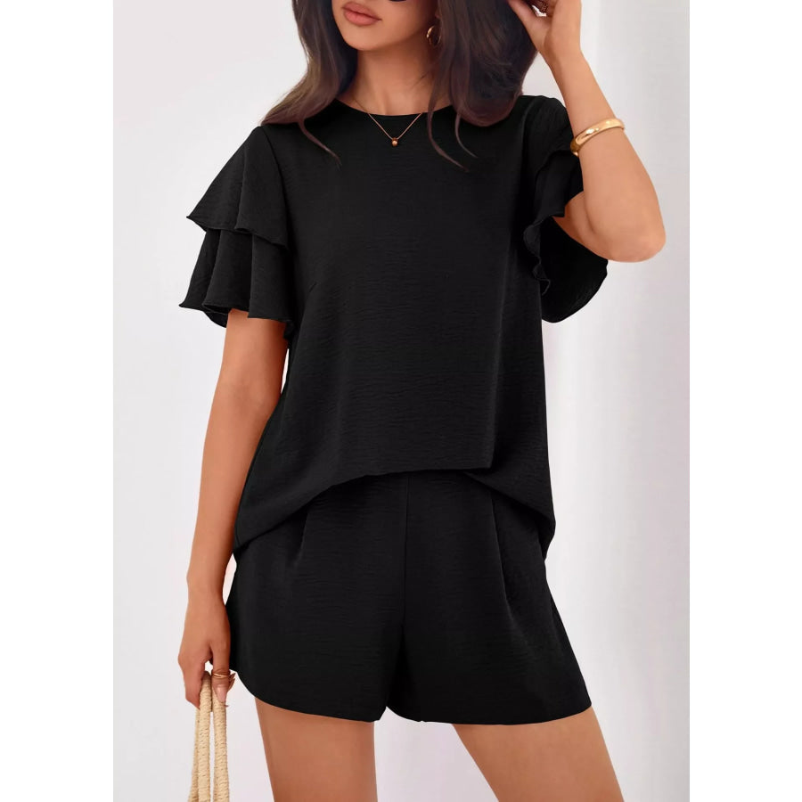 Ruffle Sleeve Top and Shorts Two-Piece Set Apparel and Accessories