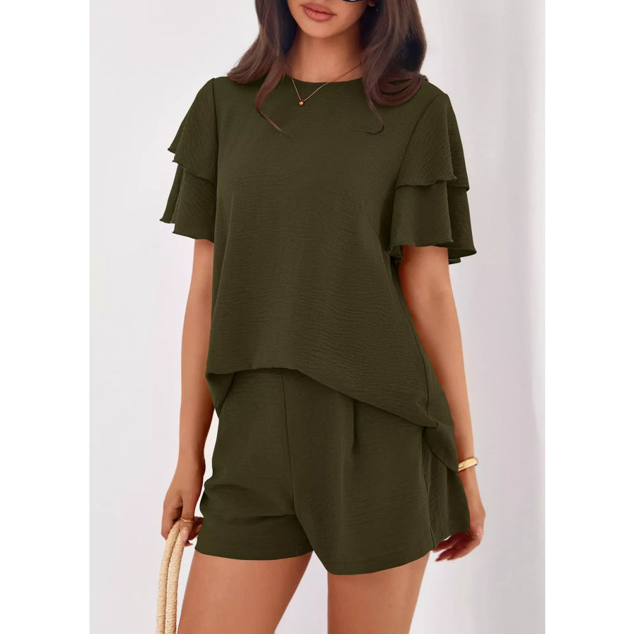 Ruffle Sleeve Top and Shorts Two-Piece Set Apparel and Accessories