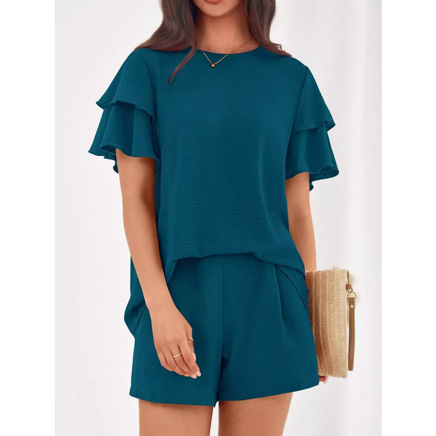 Ruffle Sleeve Top and Shorts Two-Piece Set Apparel and Accessories