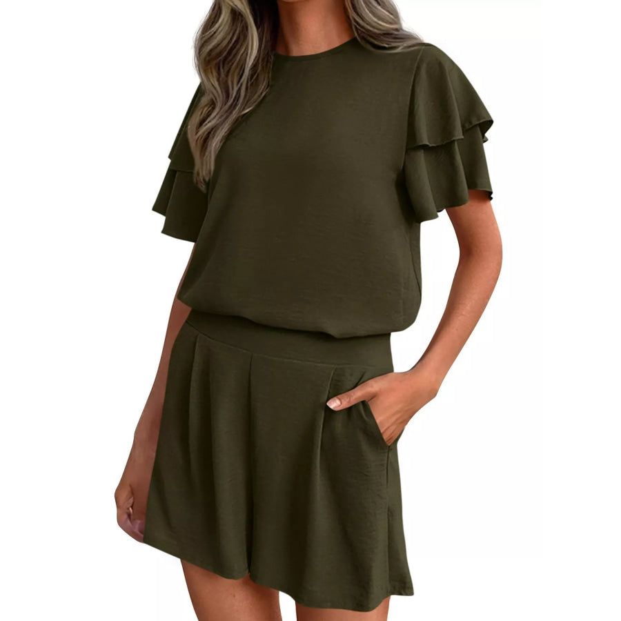 Ruffle Sleeve Top and Shorts Two-Piece Set Apparel and Accessories