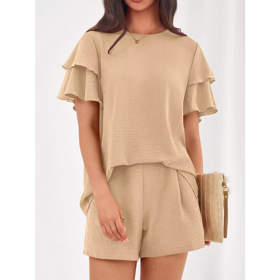Ruffle Sleeve Top and Shorts Two-Piece Set Apparel and Accessories