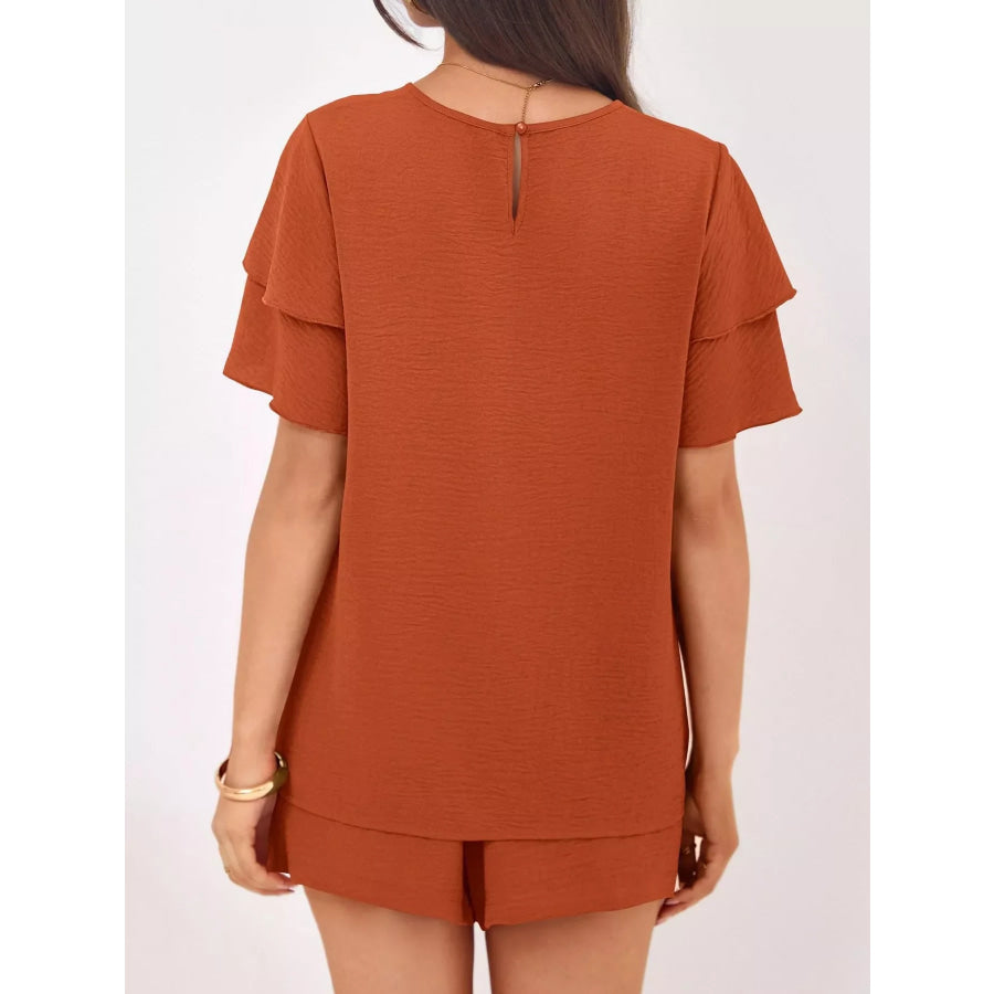 Ruffle Sleeve Top and Shorts Two-Piece Set Apparel and Accessories