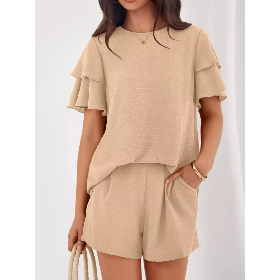 Ruffle Sleeve Top and Shorts Two-Piece Set Apparel and Accessories