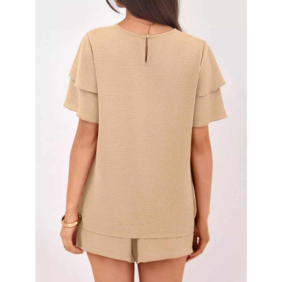 Ruffle Sleeve Top and Shorts Two-Piece Set Apparel and Accessories