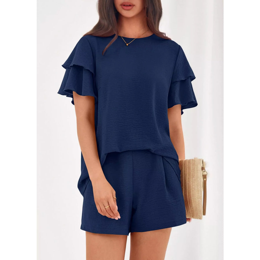 Ruffle Sleeve Top and Shorts Two-Piece Set Apparel and Accessories