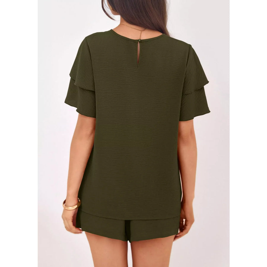 Ruffle Sleeve Top and Shorts Two-Piece Set Apparel and Accessories