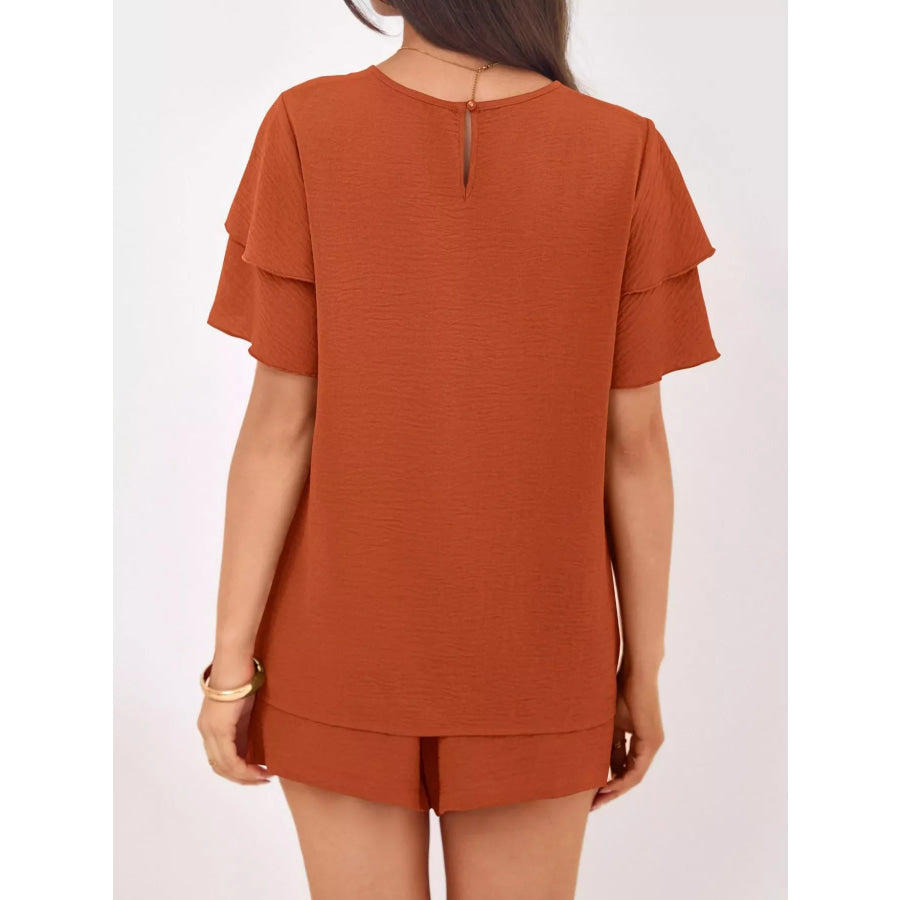 Ruffle Sleeve Top and Shorts Two-Piece Set Apparel and Accessories