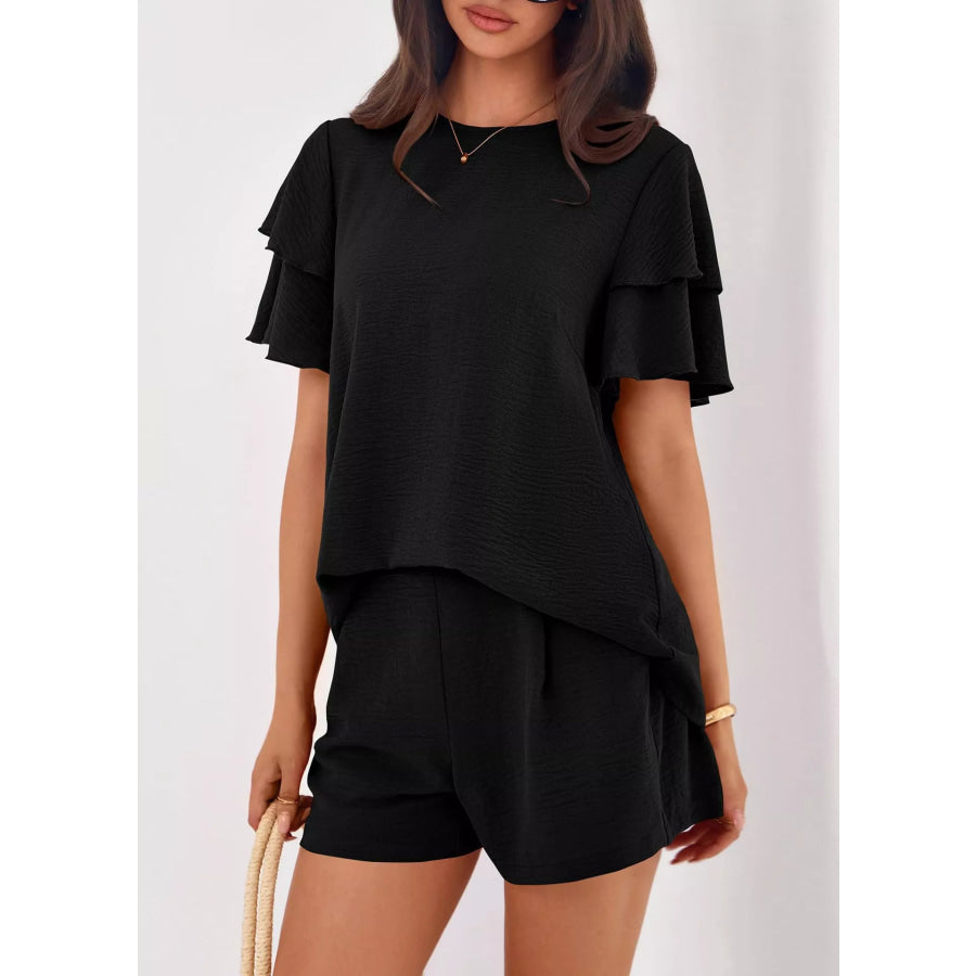 Ruffle Sleeve Top and Shorts Two-Piece Set Apparel and Accessories