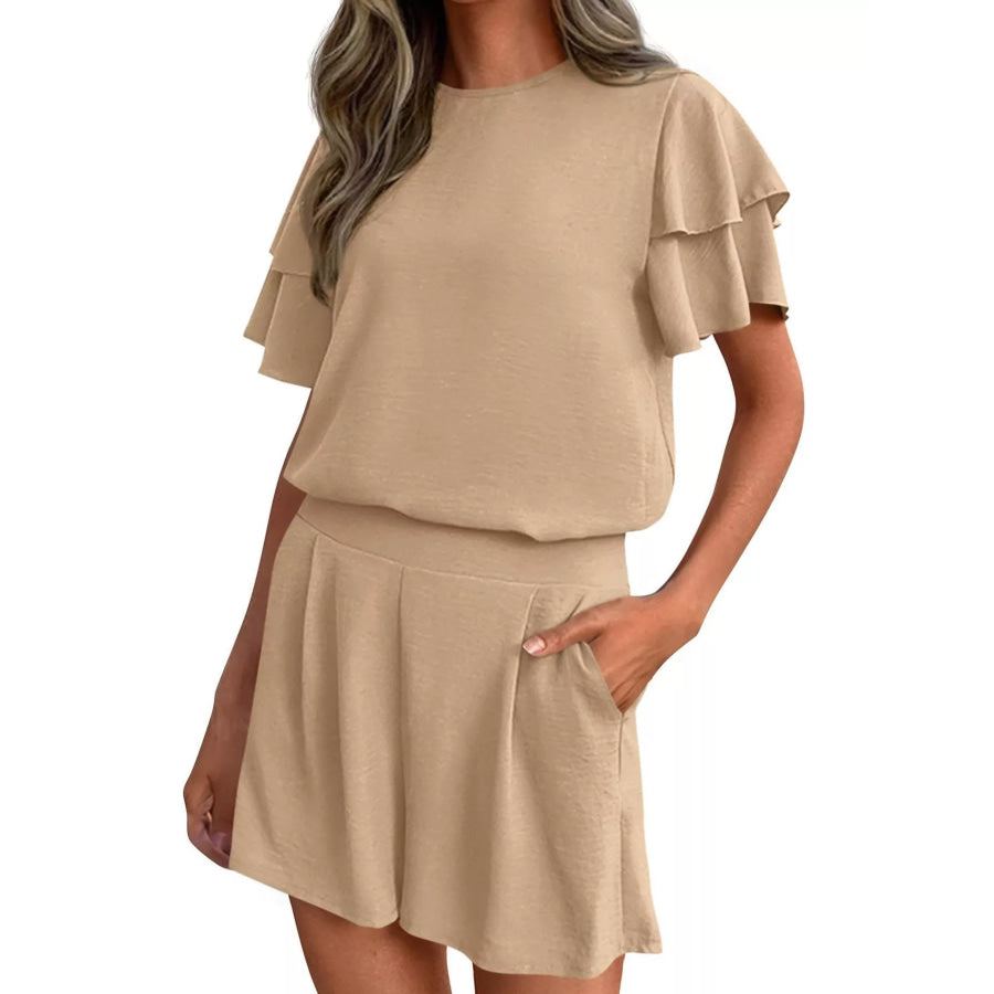 Ruffle Sleeve Top and Shorts Two-Piece Set Apparel and Accessories
