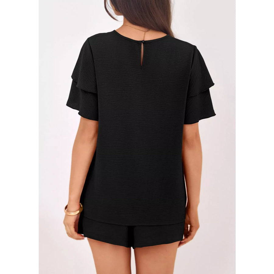 Ruffle Sleeve Top and Shorts Two-Piece Set Apparel and Accessories