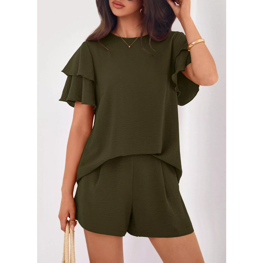 Ruffle Sleeve Top and Shorts Two-Piece Set Apparel and Accessories