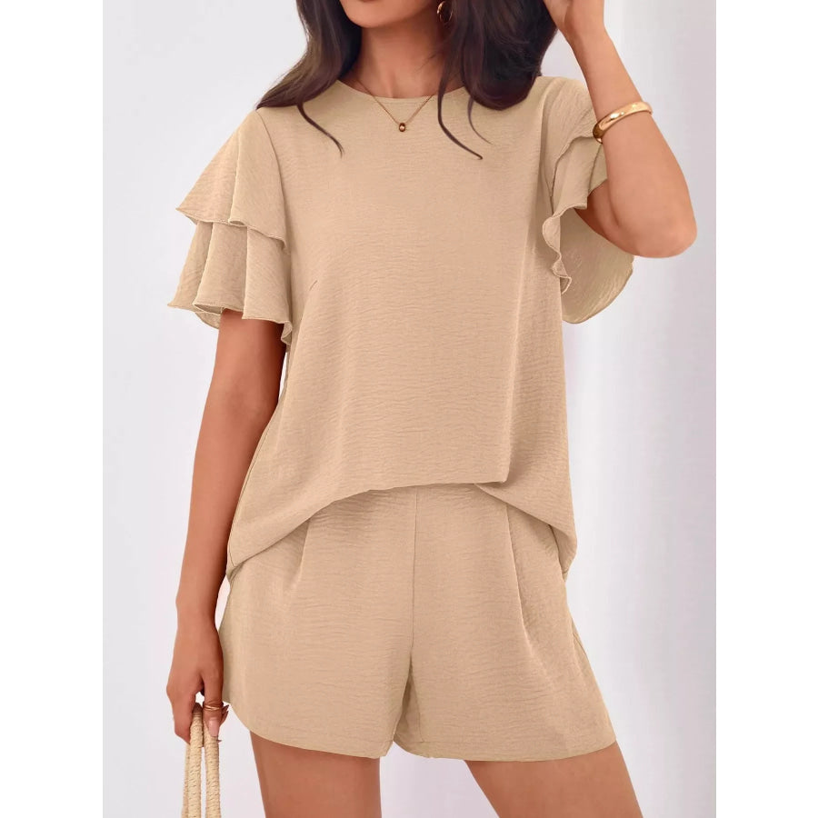 Ruffle Sleeve Top and Shorts Two-Piece Set Apparel and Accessories