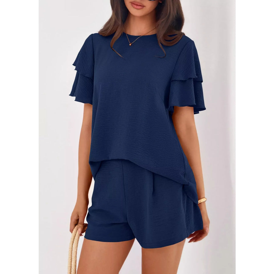 Ruffle Sleeve Top and Shorts Two-Piece Set Apparel and Accessories
